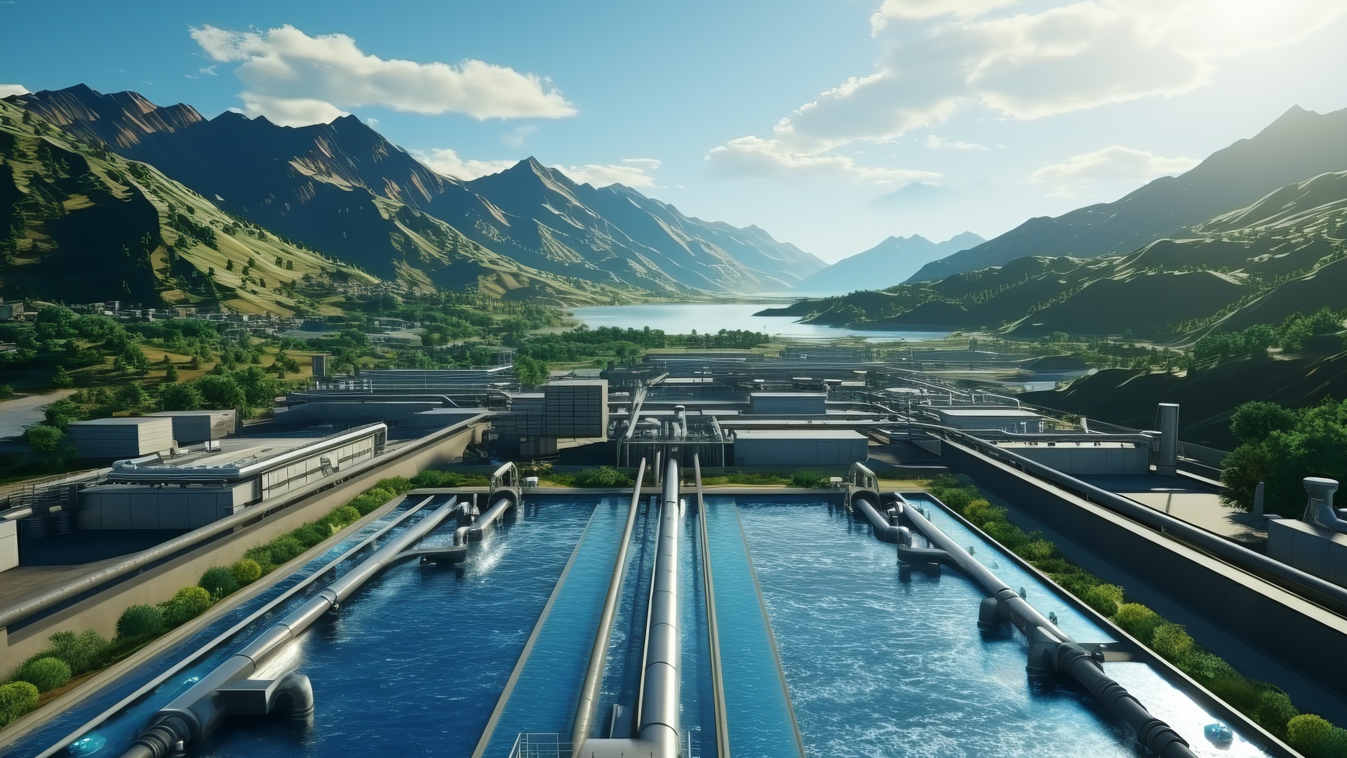 Industrial wastewater treatment plant purifying water before it is discharged